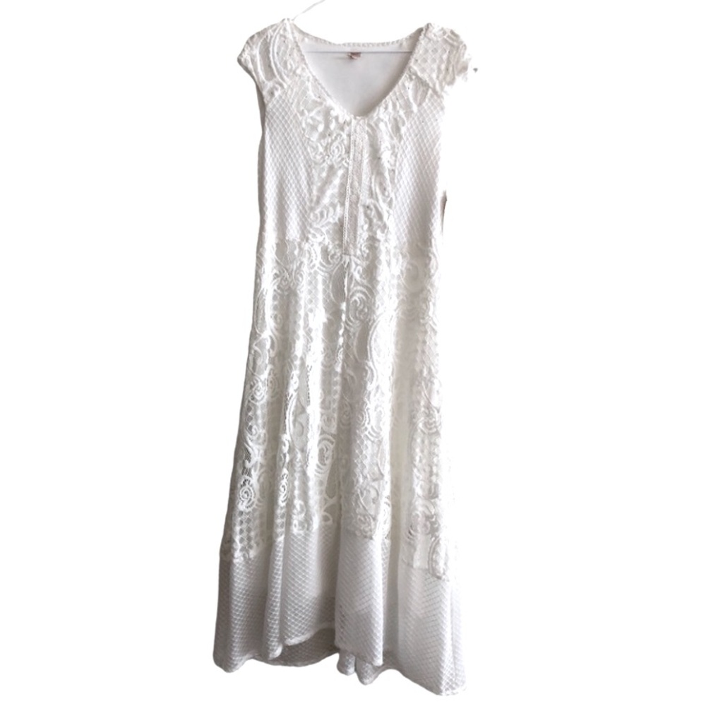 Reba white lace bohemian v-neck maxi dress size small